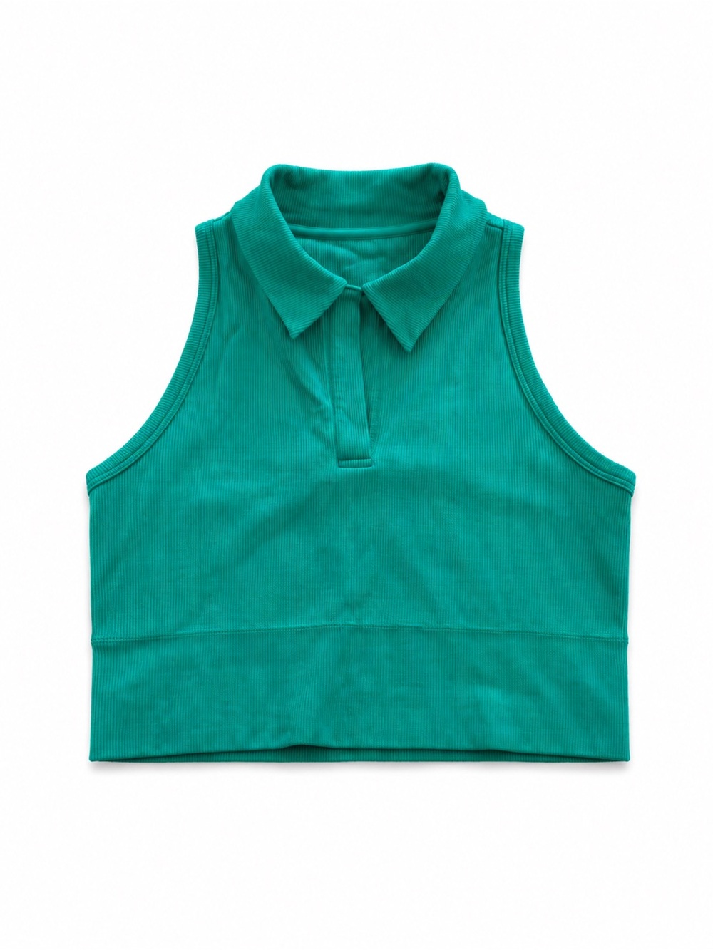 ATHLETA AURORA SEAMLESS RIBBED POLO CROP TANK WOMENS SMALL TEAL GREEN RACERBACK